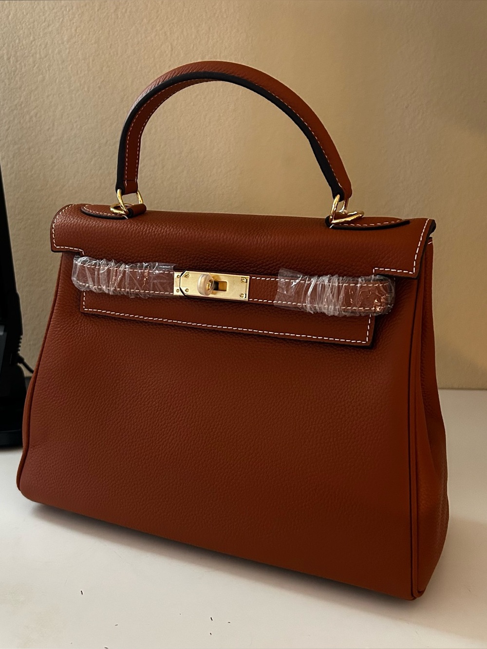 28cm Gold on Gold Top-Handle Leather Satchel KL Style